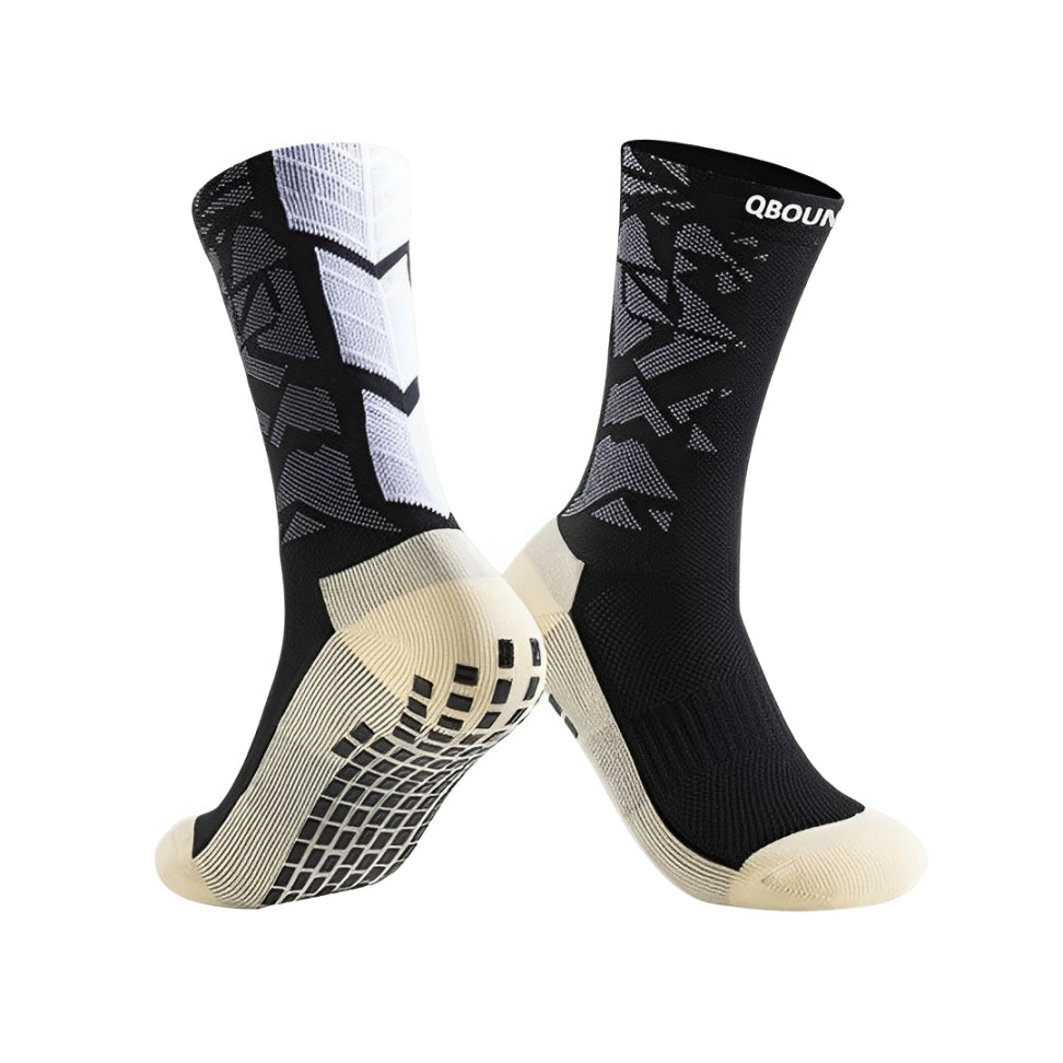 QBounce Grip Socks black and white with non-slip sole design for enhanced agility and comfort during activity