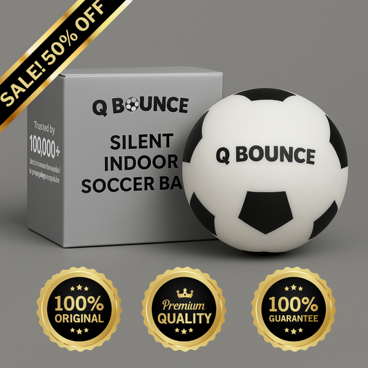 QBounce Silent Football 2.0 with 50% off, premium quality silent indoor soccer ball for quiet play.